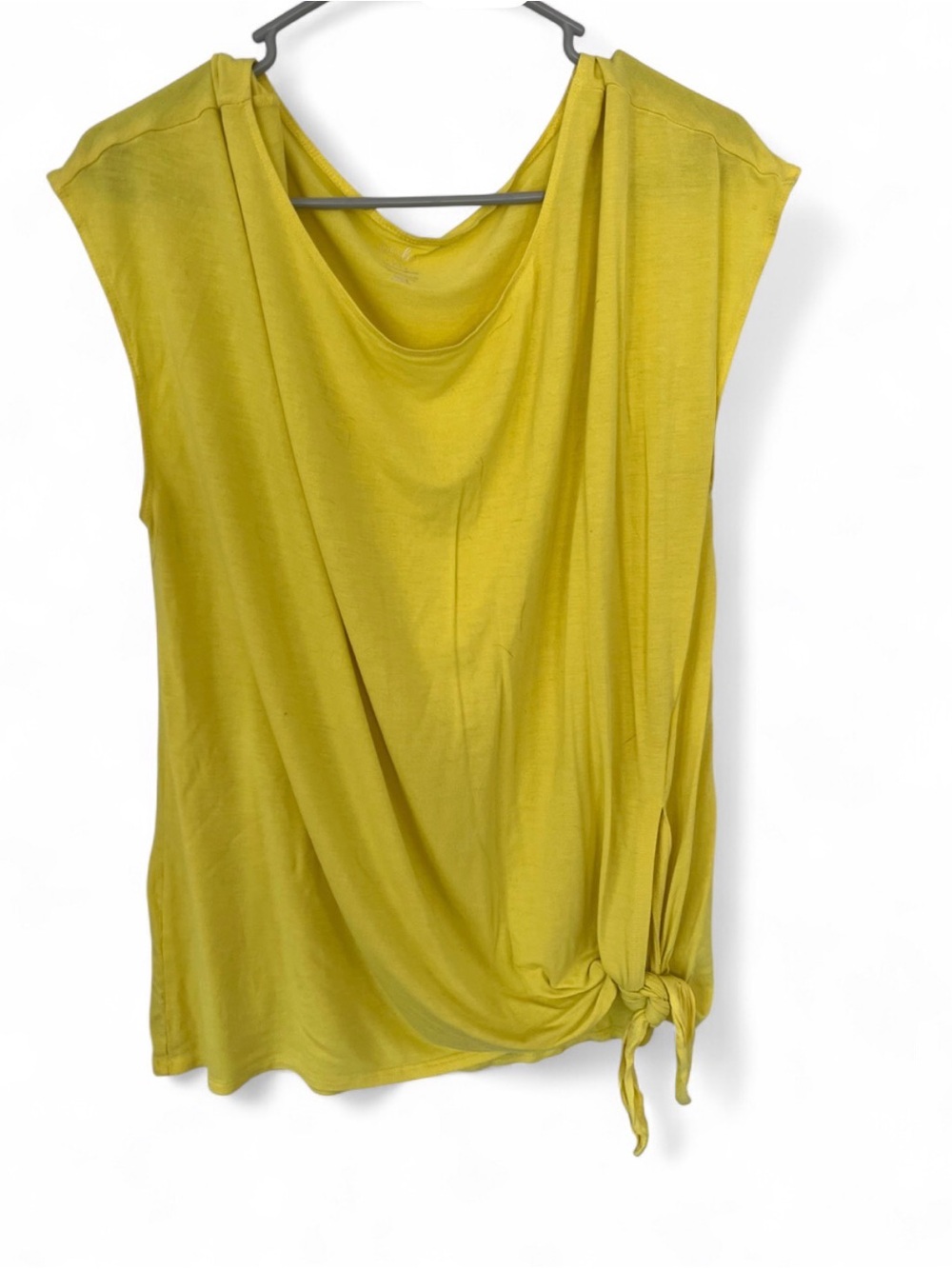 just be Yellow Draped Cowl Tank with Side Knot